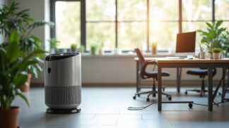 a modern air purifier in an office