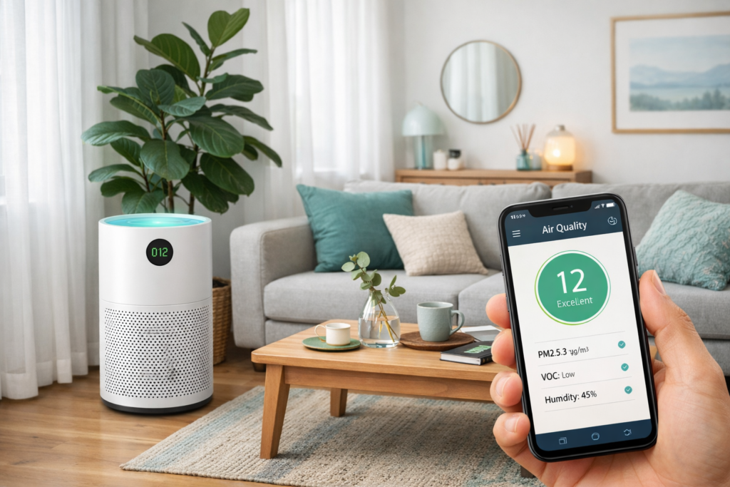 A living room featuring that smart purifier.